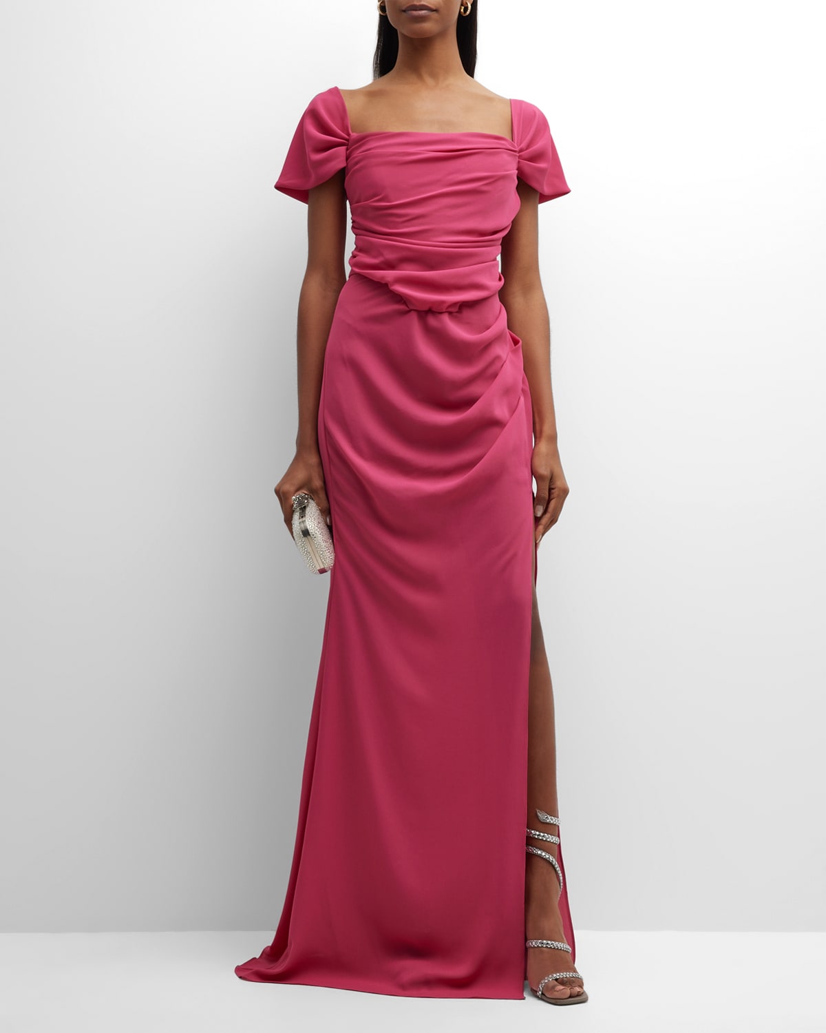 Giuseppe Di Morabito Drop-shoulder Evening Gown In Fuschia 14