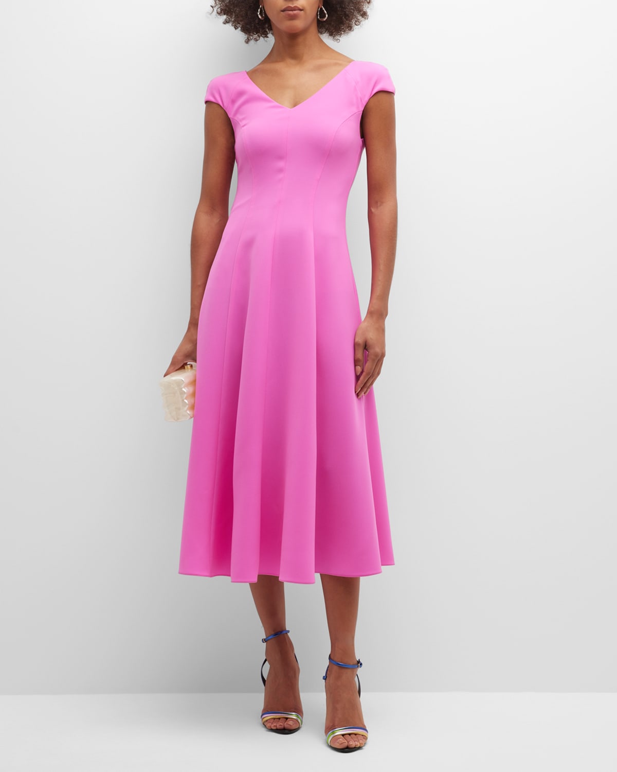 Cap-Sleeve A-Line Midi Dress