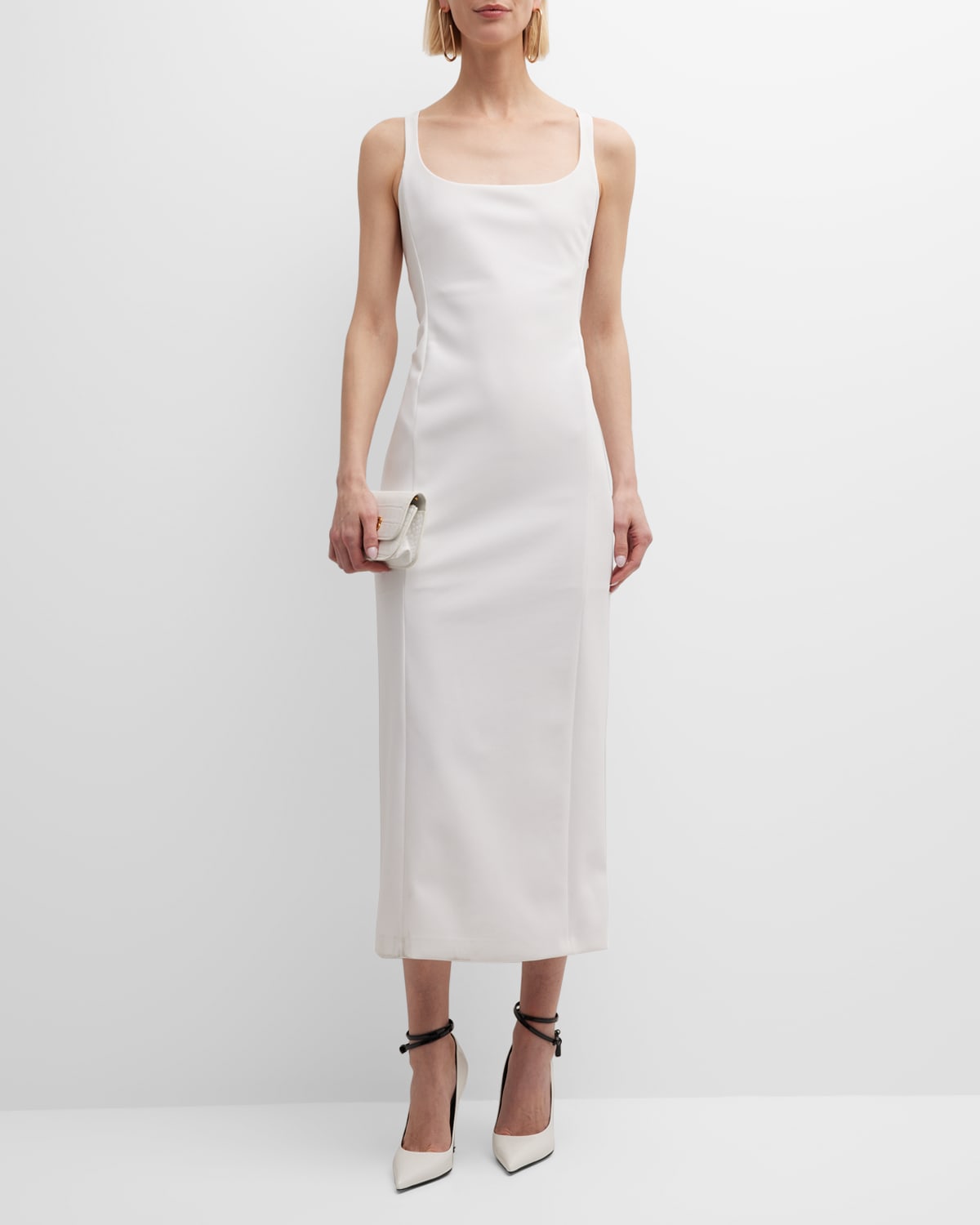 Emporio Armani Sleeveless Cutout Jersey Midi Dress In White
