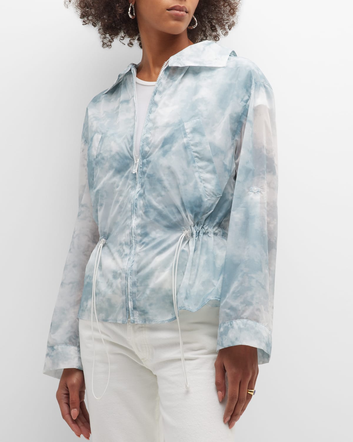 Hooded Cloud-Print Windbreaker