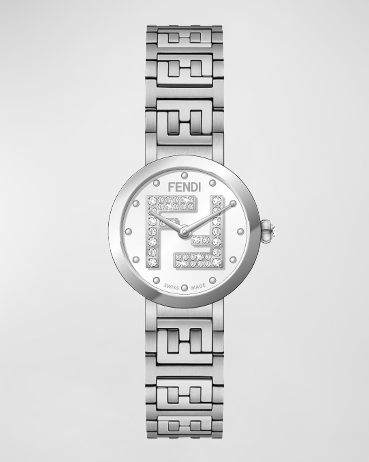 Fendi 19mm Forever  Ff Diamond Bracelet Watch In Silver