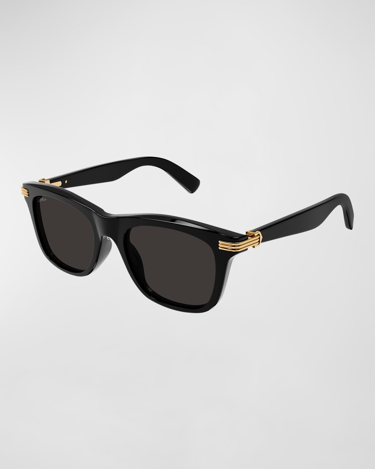 Shop Cartier Men's Saddle Bridge Square Sunglasses In Black