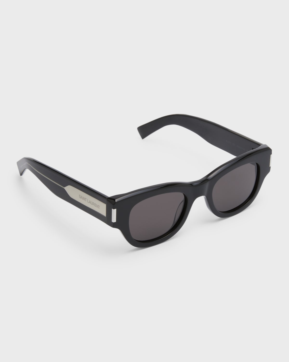 Saint Laurent Engraved Logo Acetate Cat-eye Sunglasses In Shiny Solid Black