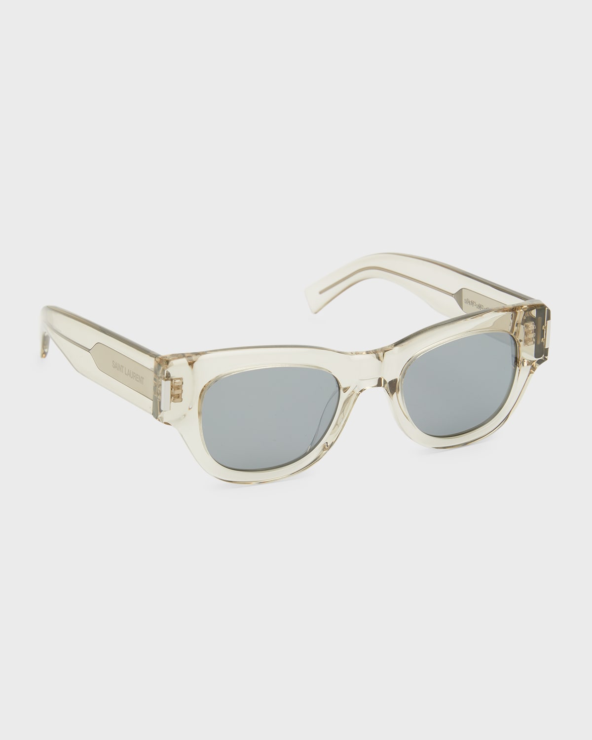 Shop Saint Laurent Engraved Logo Acetate Cat-eye Sunglasses In Crema Transparent