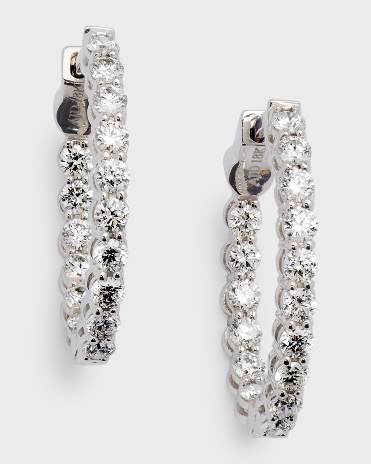 Neiman Marcus Diamonds 18k White Gold Diamond Hoop Earrings, 1.68tcw