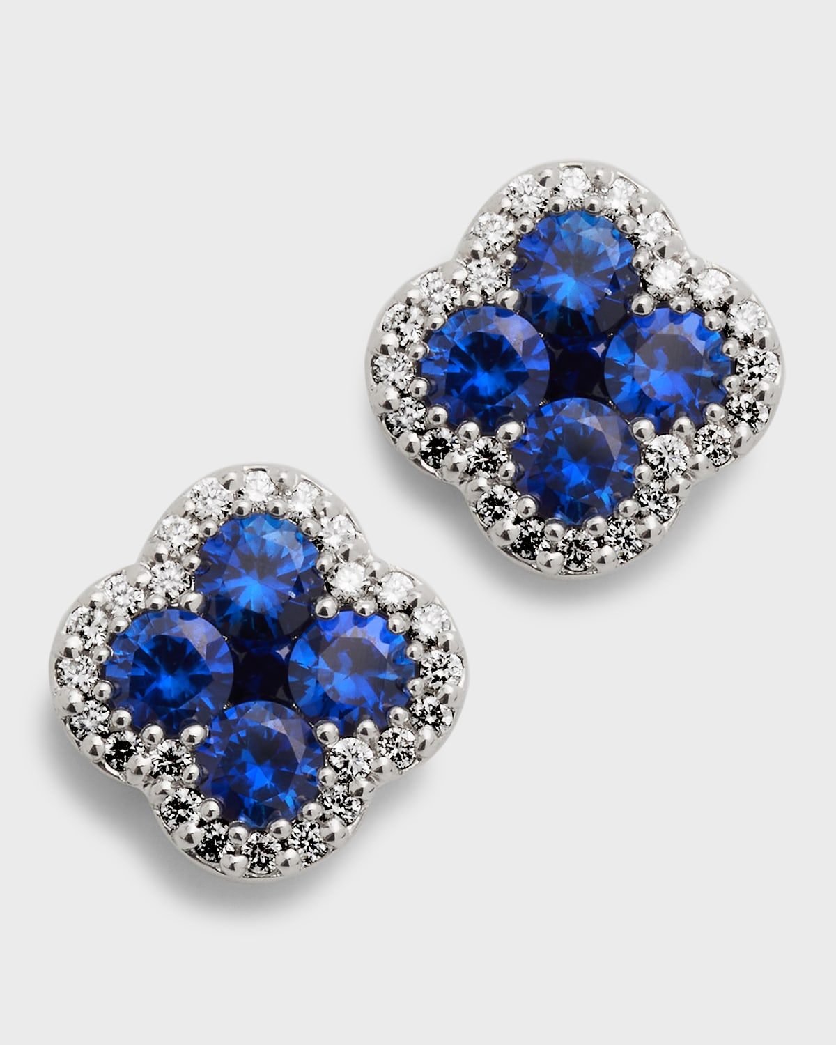 18K Sapphire and Diamond Flower Post Earrings