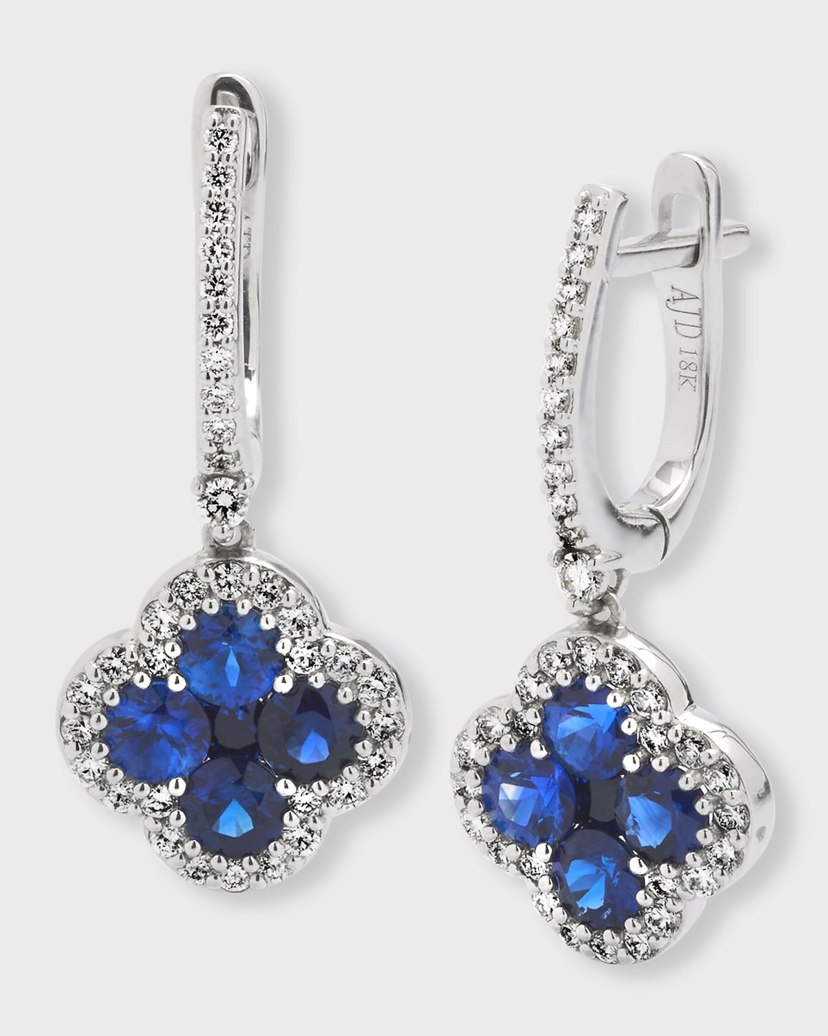 18K Sapphire and Diamond Flower Hoop Drop Earrings