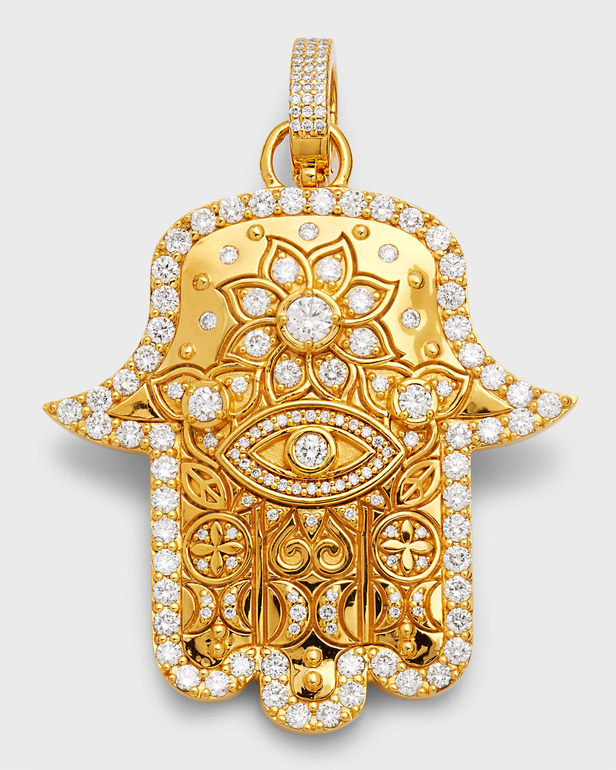 20K Yellow Gold Medium Hamsa Pendant with Diamonds