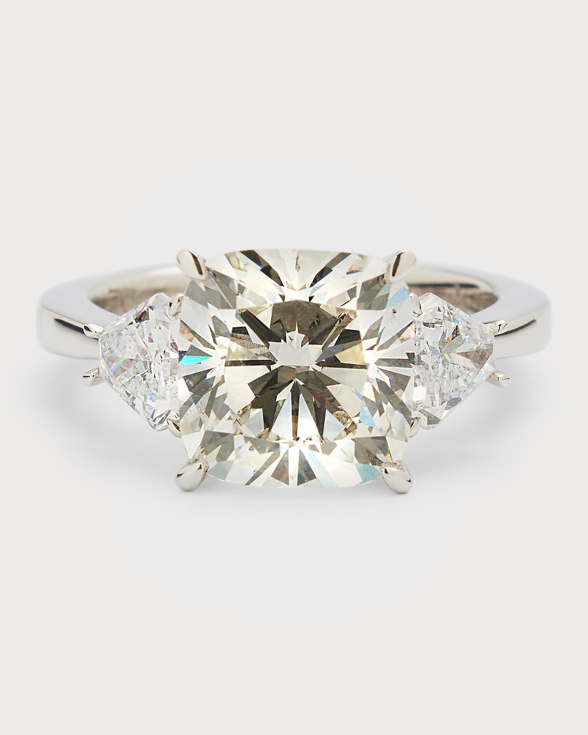 Lab Grown Diamond 18K White Gold Cushion and Trillion Ring