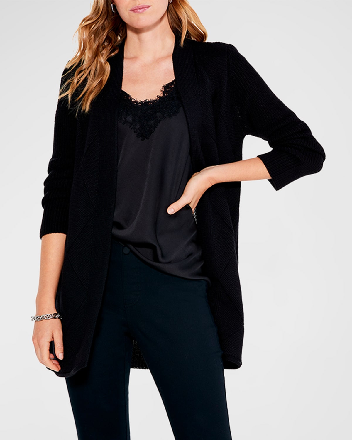 NIC + ZOE OPEN-FRONT DIAMOND STITCH CARDIGAN