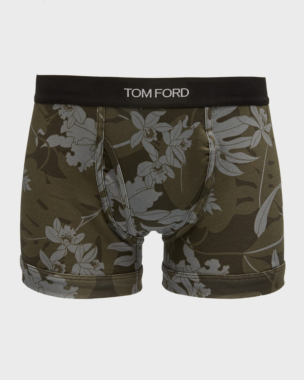 Tom Ford Floral-print Stretch-cotton Boxer Briefs In Grey