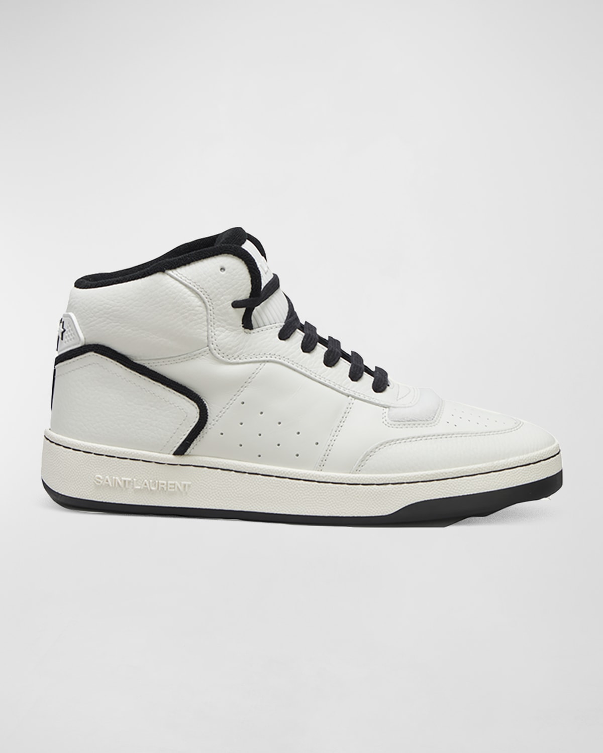 Saint Laurent Sl80 Mid Top Sneaker Cuir Meridiano Graine In White Black