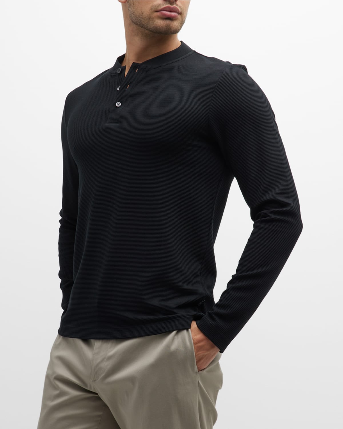 Hugo Boss Slim Fit Ribbed Henley - 100% Exclusive In Black