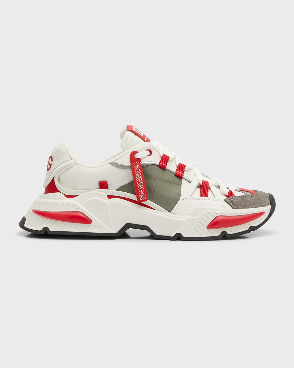 Dolce & Gabbana Kid's Tricolor Daymaster Sneakers, Kids In White/red