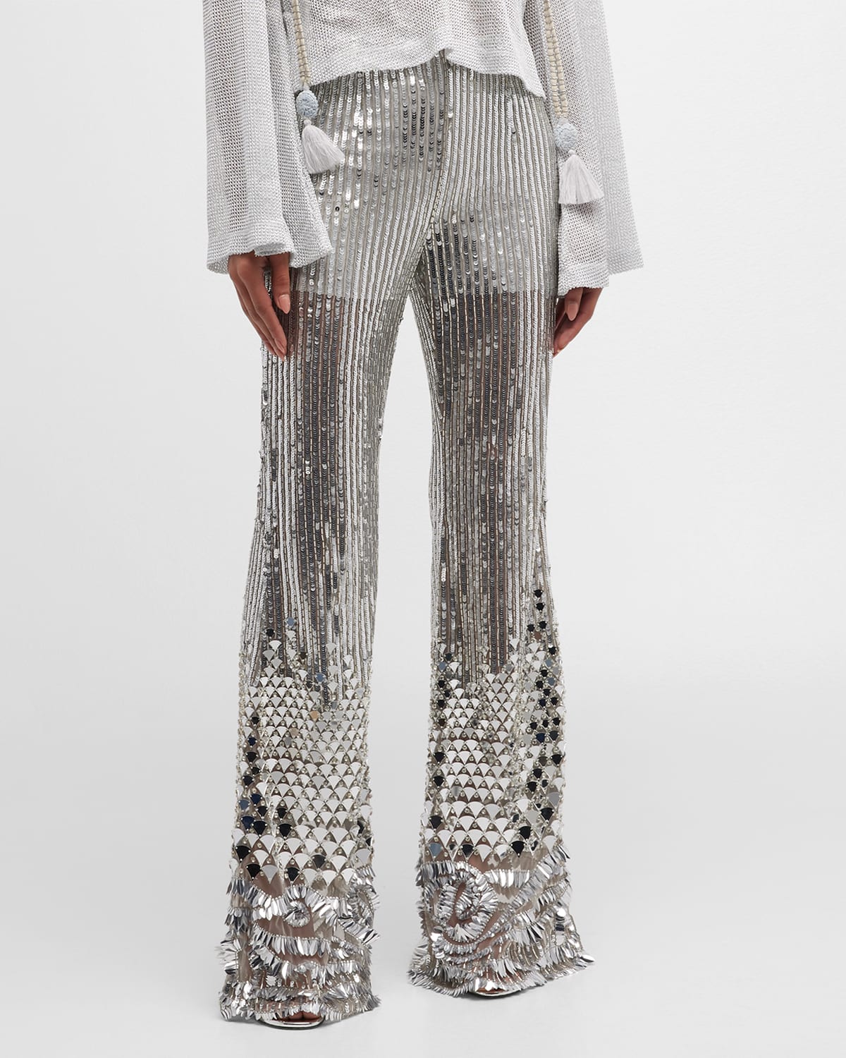 Alberta Ferretti Sequin Embroidered Flare-leg Trousers In Grey