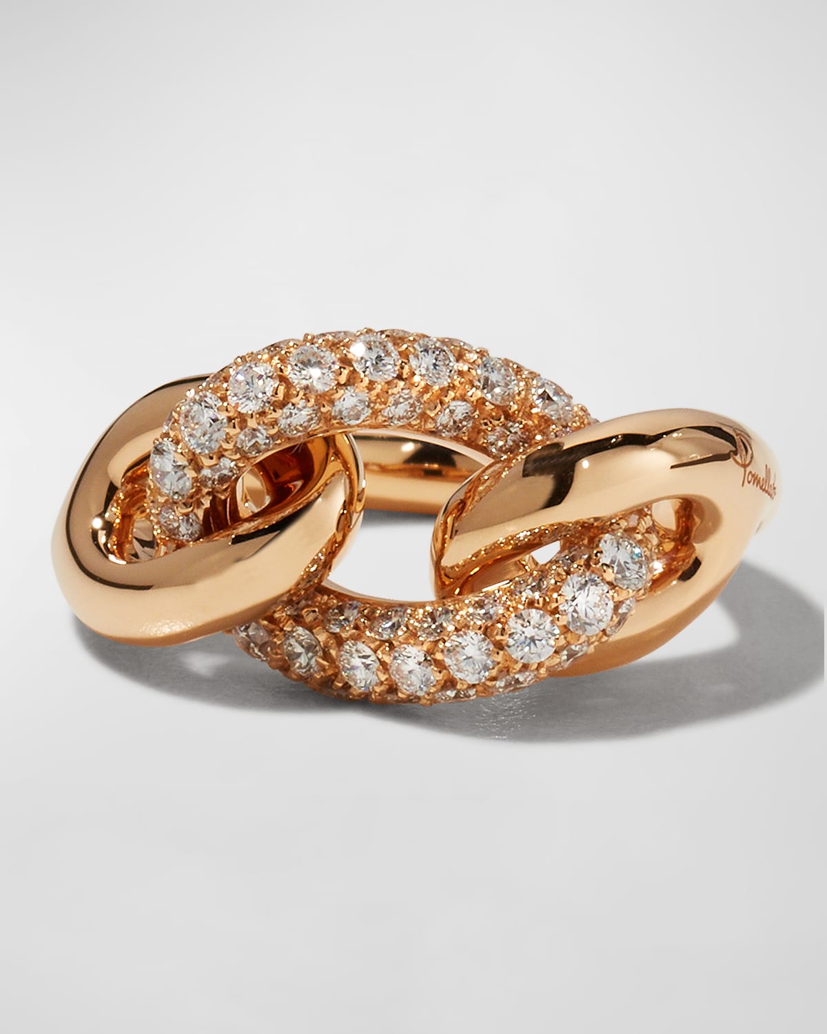Catene Demi Pave Ring in 18K Rose Gold and Diamonds, Size 55