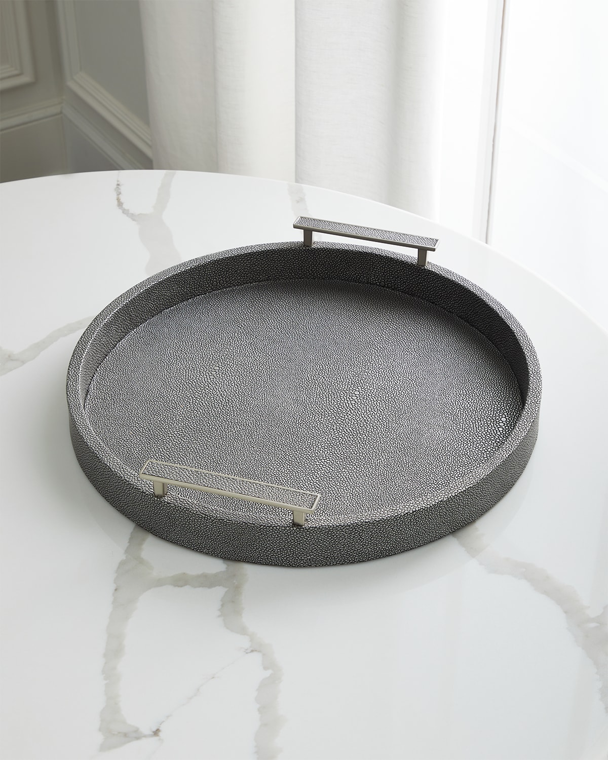 Round Faux Shagreen Tray