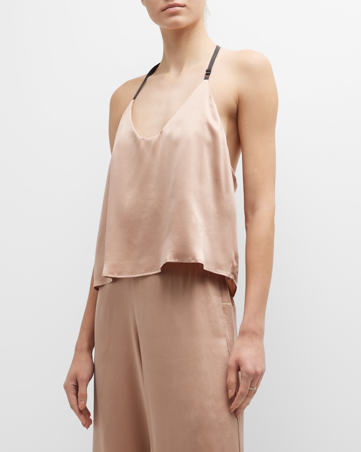 Shop Lunya Washable Silk Cami Pajama Set In Otium Tan/ Black
