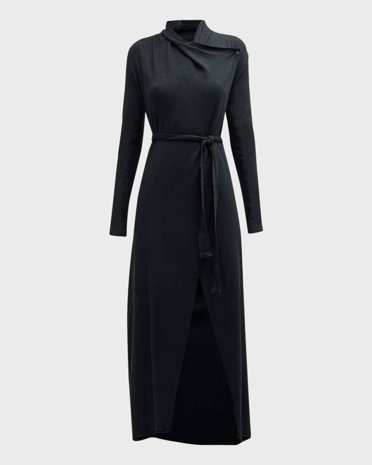 Lunya Long Cowl-neck Pima Cotton Robe In Immersed Black