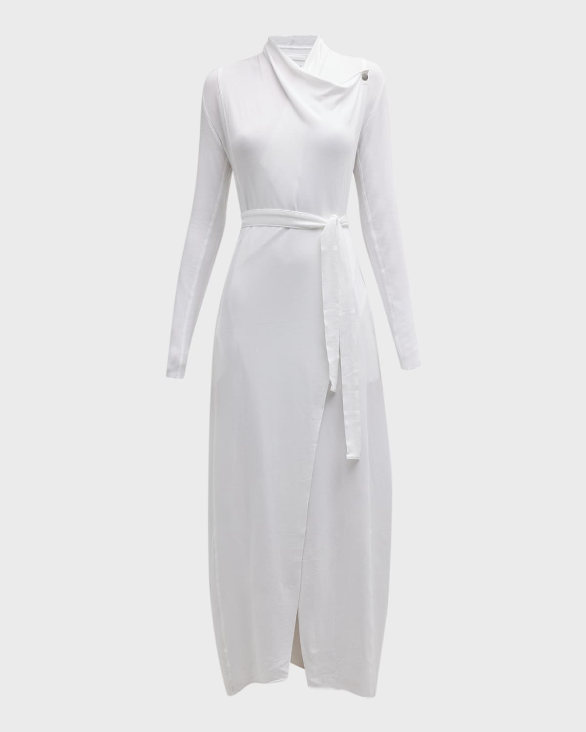 Lunya Long Cowl-neck Pima Cotton Robe In Sincere White