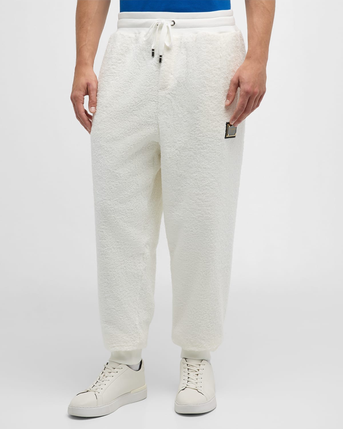 Shop Dolce & Gabbana Men's Terry Logo Plaque Sweatpants In Open White