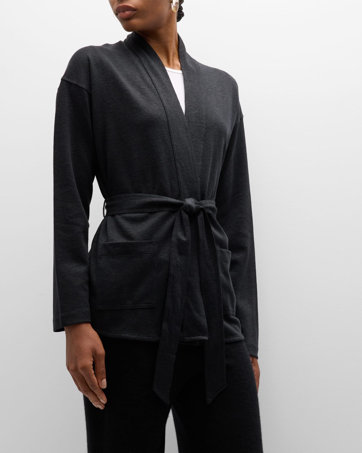 Belted Linen Kimono Jacket with Pockets