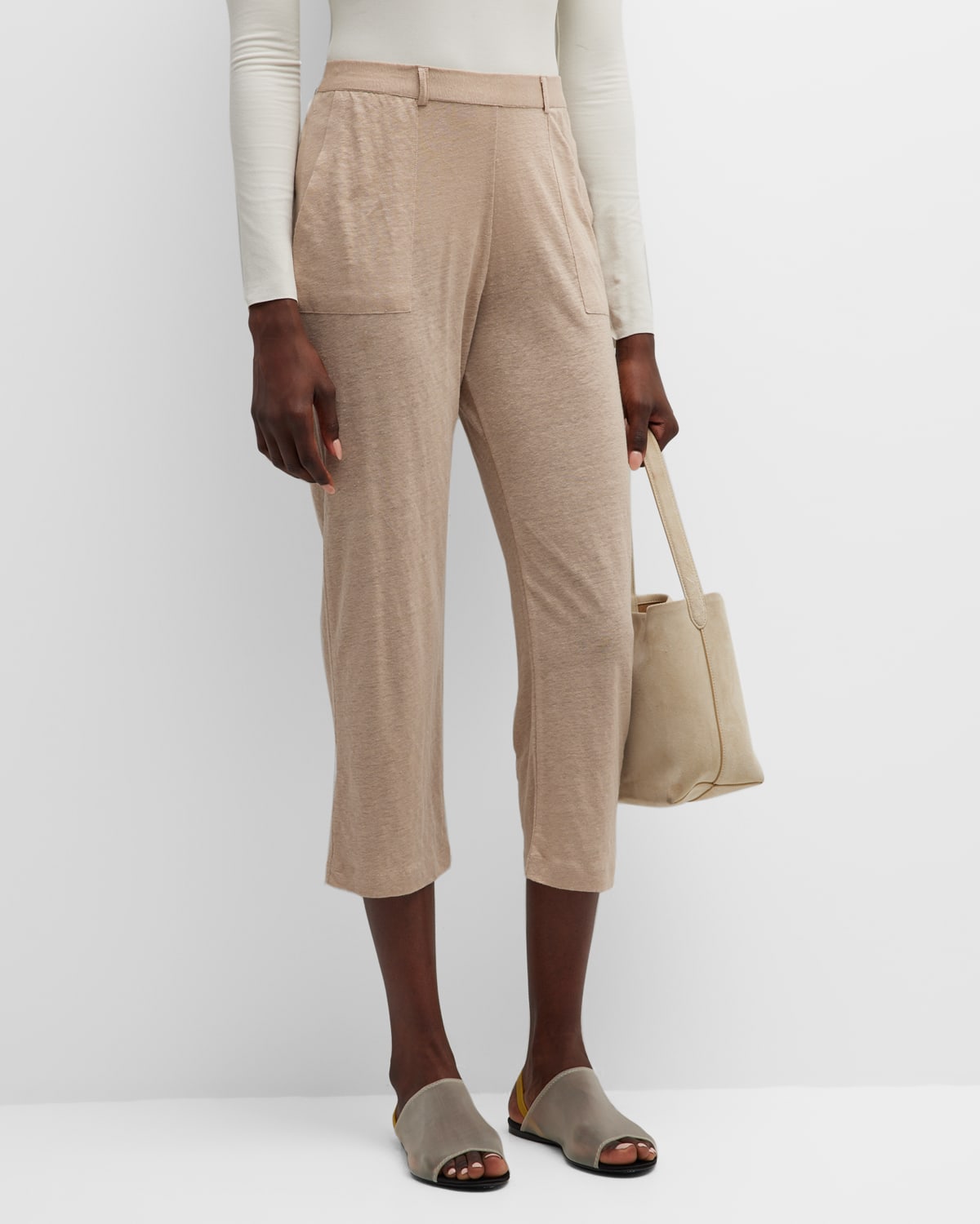 Stretch Linen Pull-On Pants