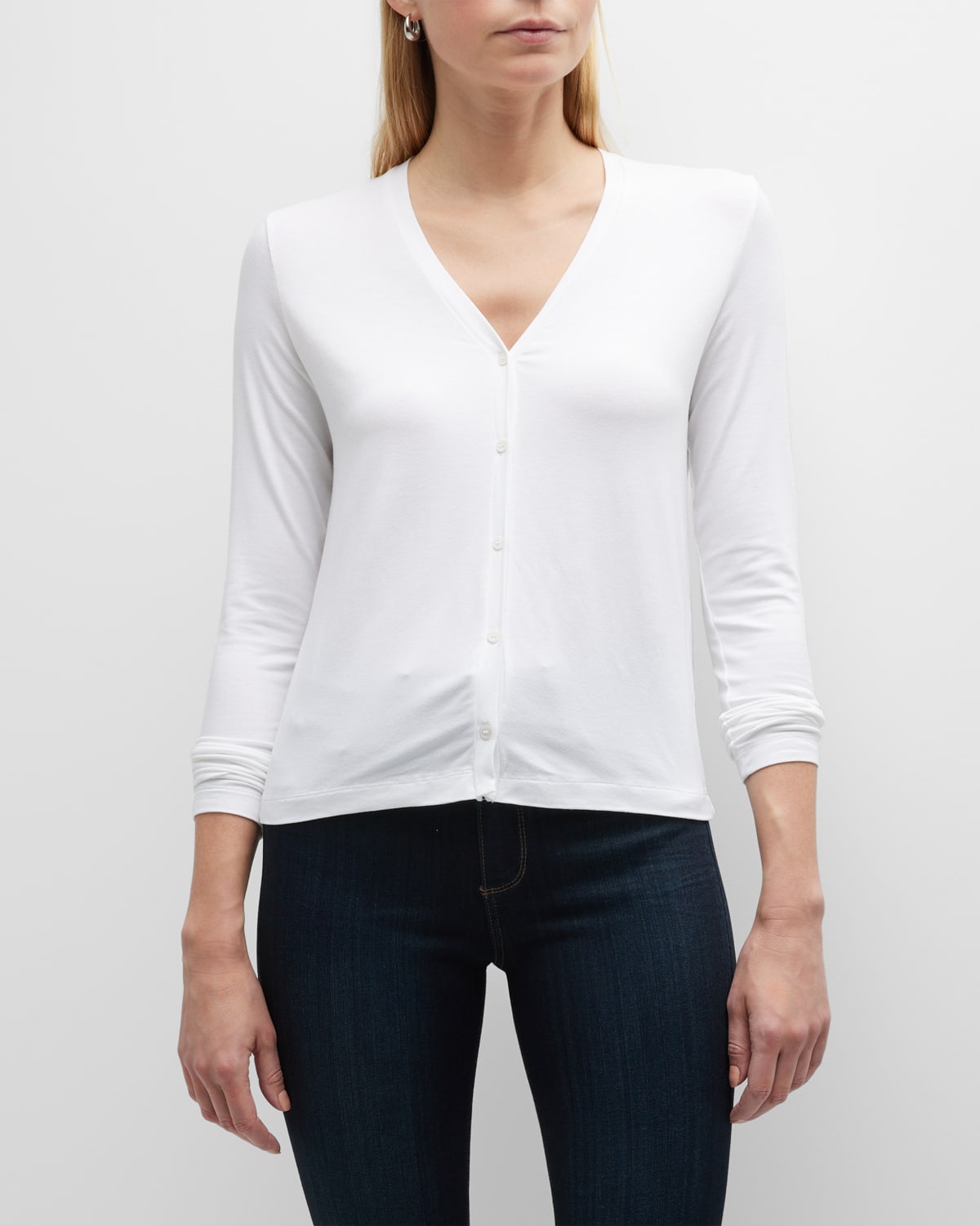 Majestic Soft Touch Button-front Cardigan In Blanc