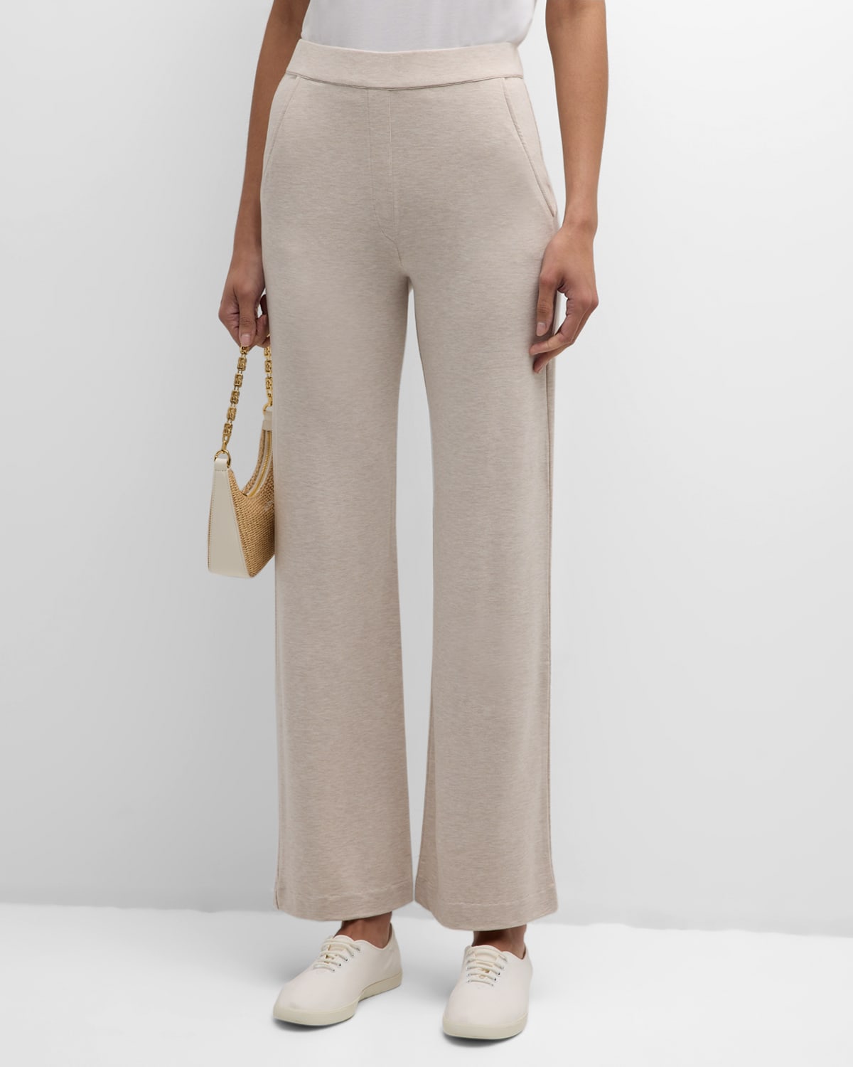 Shop Majestic French Terry Wide-leg Trousers In Ecru Chine