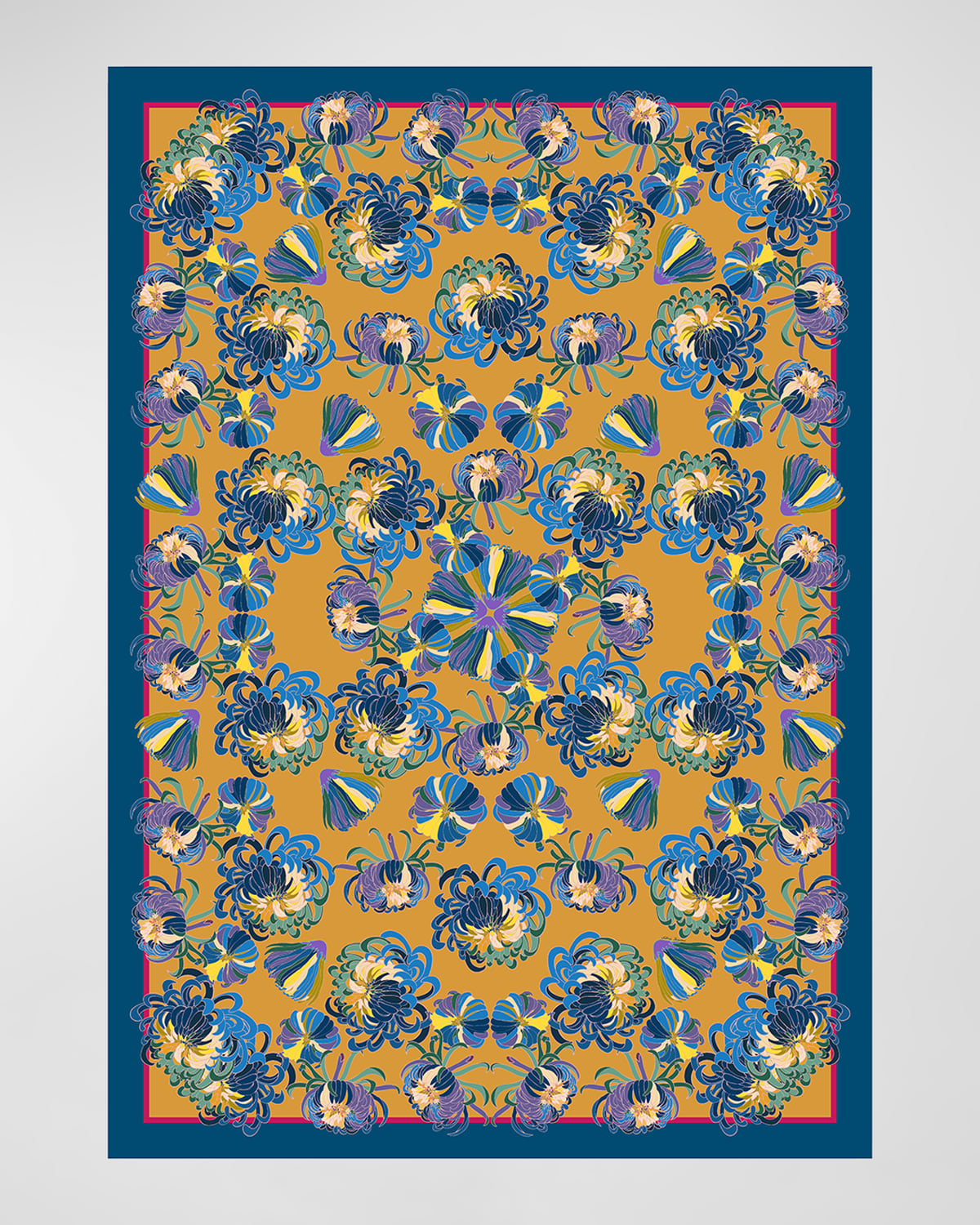 Franco Ferrari Marcovaldo Wool Scarf In Blue Yellow Flora