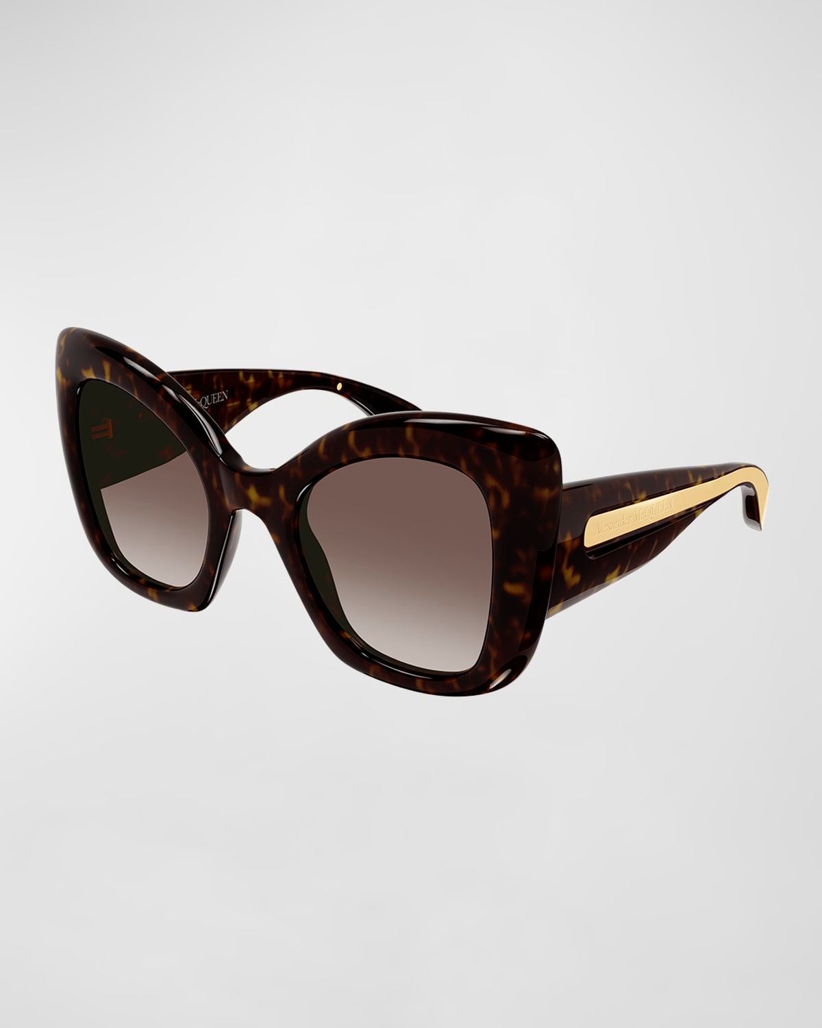 Alexander Mcqueen Butterfly Sunglasses W/ Gold-tone Detail In 002 Shiny Dark Ha