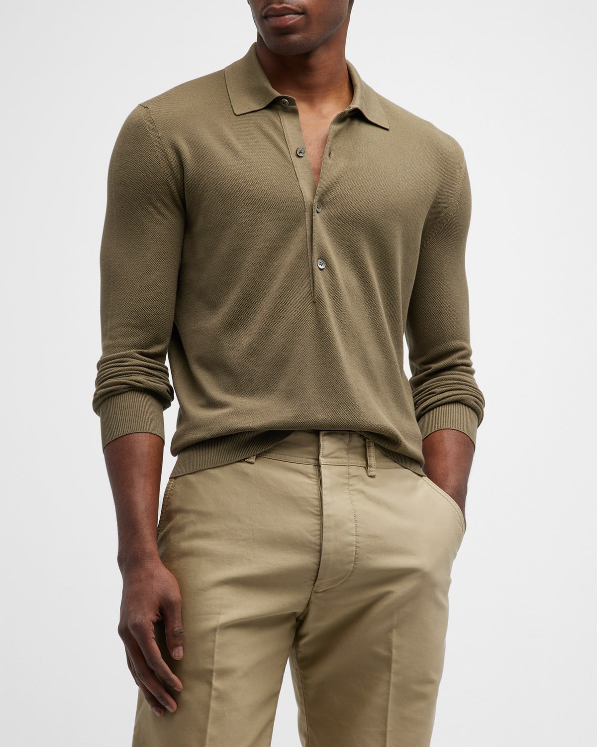 Tom Ford Men's Silk-cotton Polo Shirt In Green