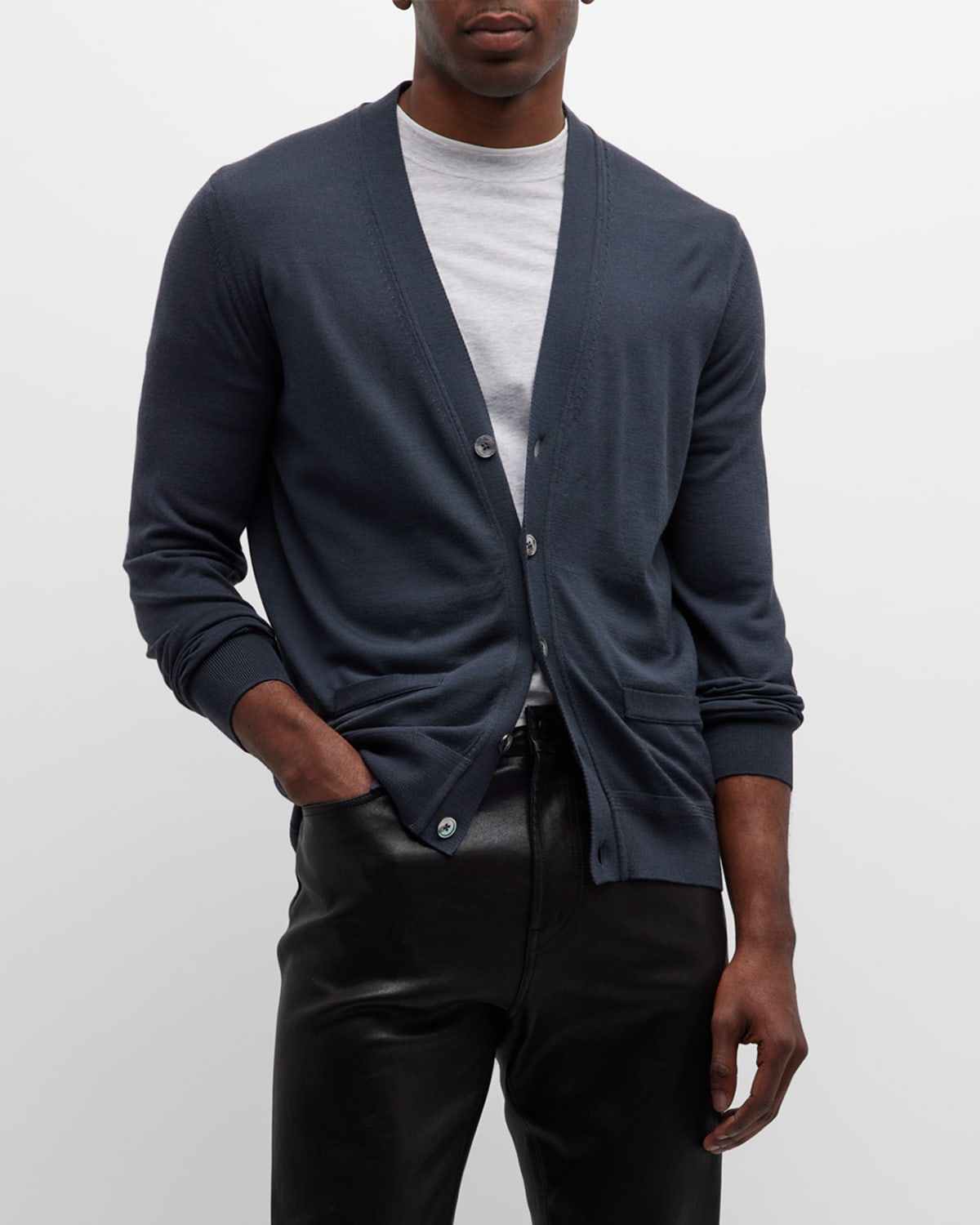 Tom Ford V-neck Wool Cardigan In Charcoal