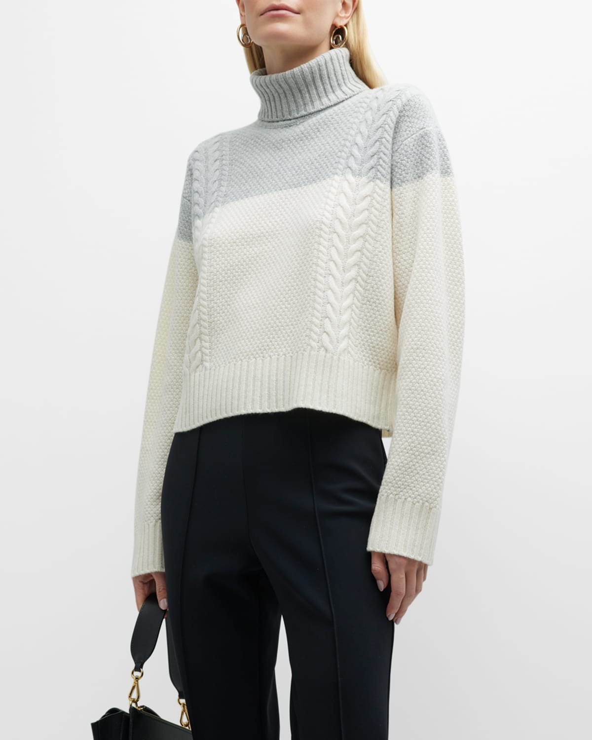 Merino Wool Cropped Cable-Knit Turtleneck Sweater
