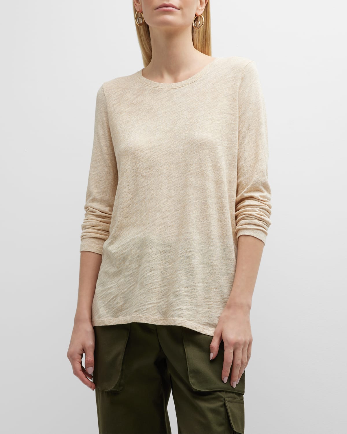 Atm Anthony Thomas Melillo Slub Jersey Long-sleeve Destroyed Wash Tee In Tan/ Gold Foil