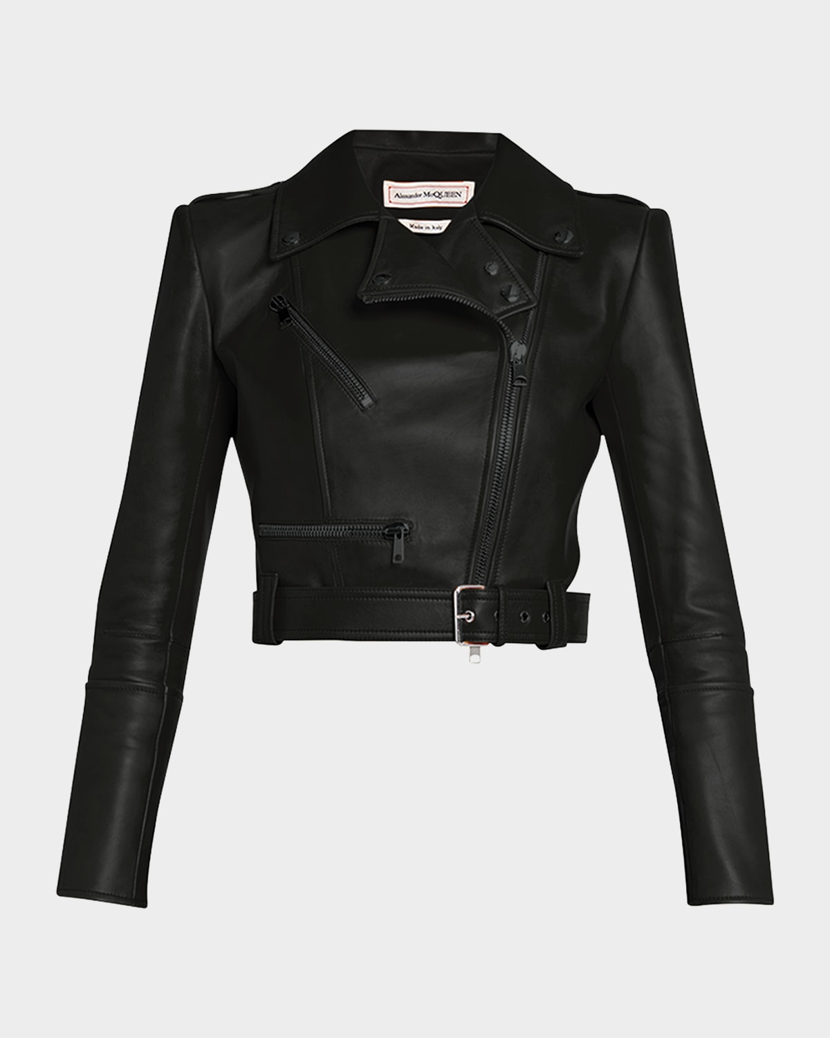 Alexander Mcqueen Cropped Leather Biker Jacket In Black