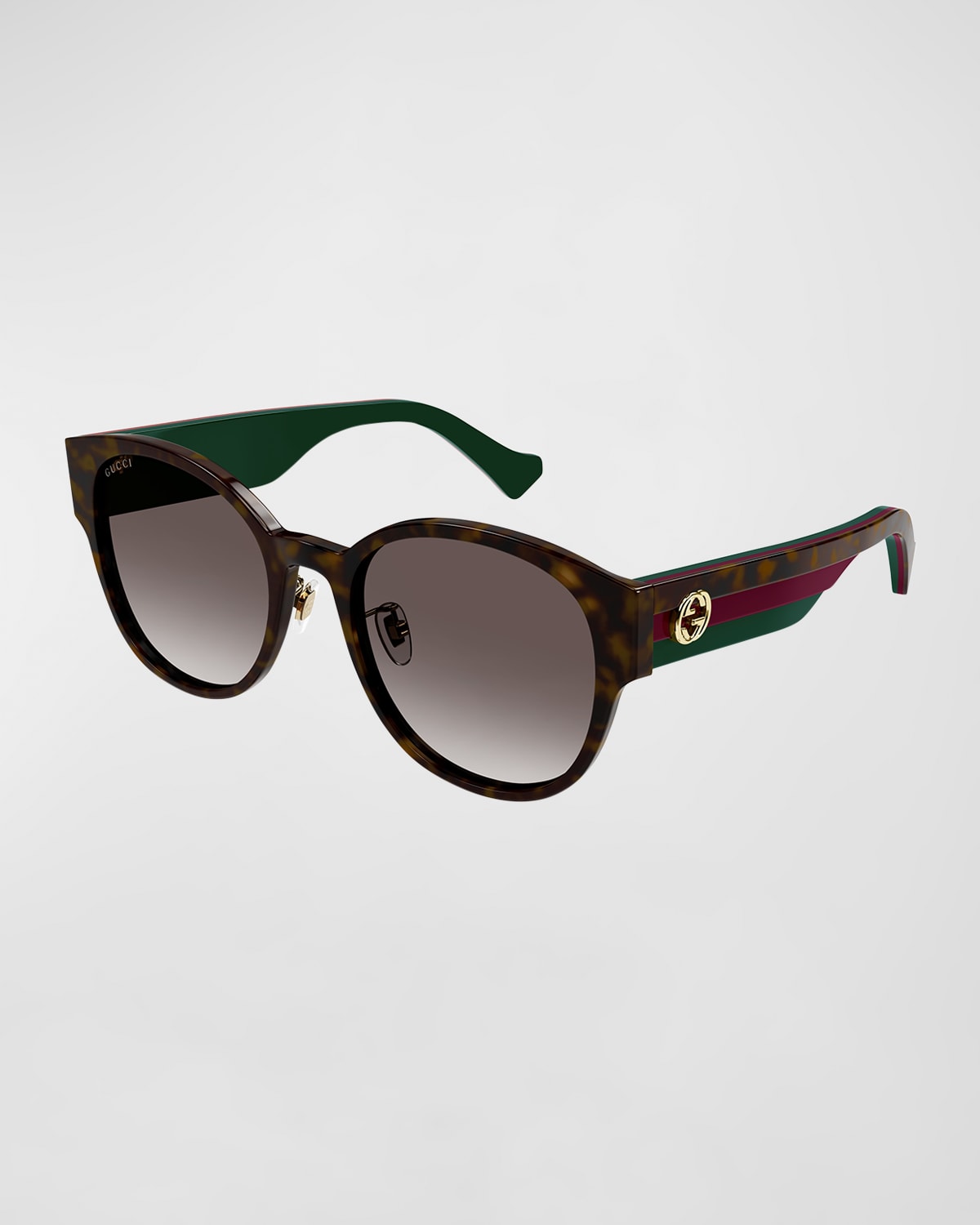 Gucci Color-block Gg Round Acetate Sunglasses In Havana