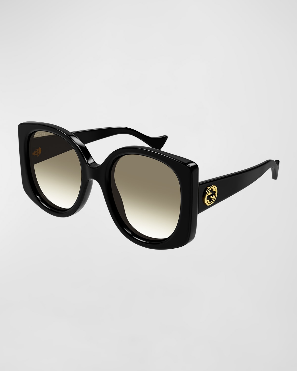 Gucci Raised Interlocking Gg Acetate Butterfly Sunglasses In Black
