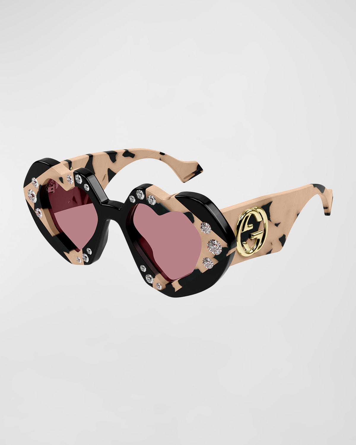 Gucci Embellished Heart-shaped Acetate Sunglasses In 001 Black