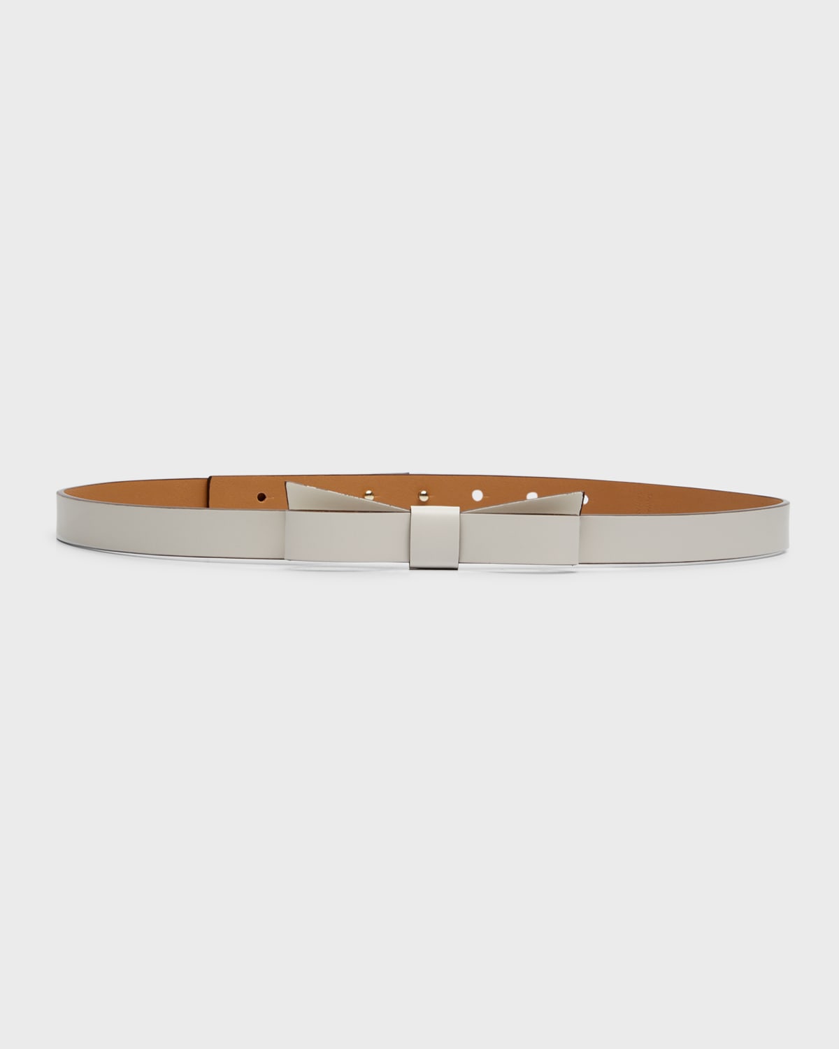 Shop Kate Spade Bow Skinny Leather Belt In Dove White