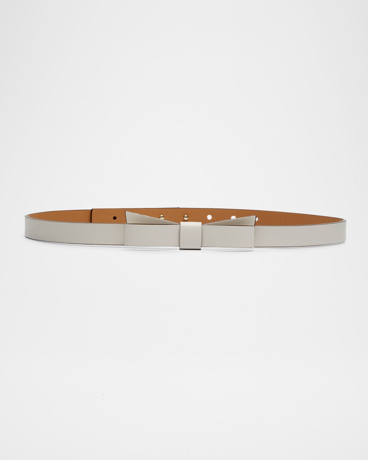 Shop Kate Spade Bow Skinny Leather Belt In Dove White