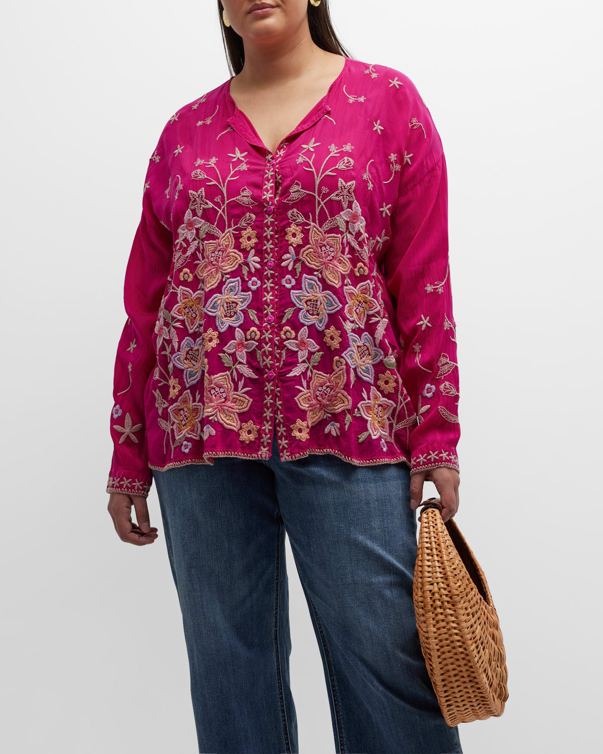 Plus Size Jenai Floral-Embroidered Blouse