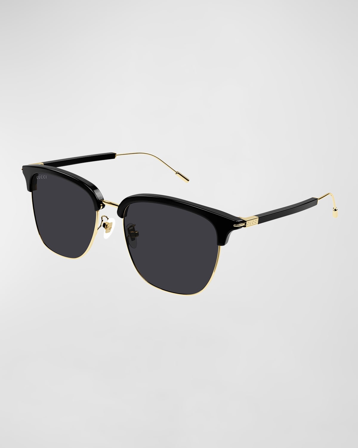 Gucci Men's Half-rim Acetate/metal Round Sunglasses In 001 Black