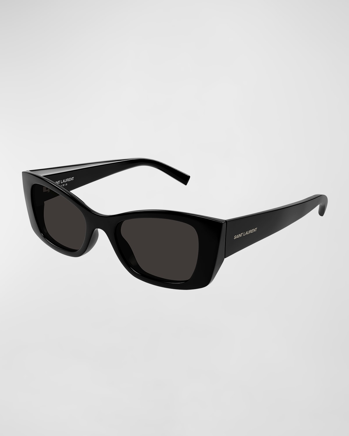 Saint Laurent Logo Injection Plastic Cat-eye Sunglasses In Shiny Black