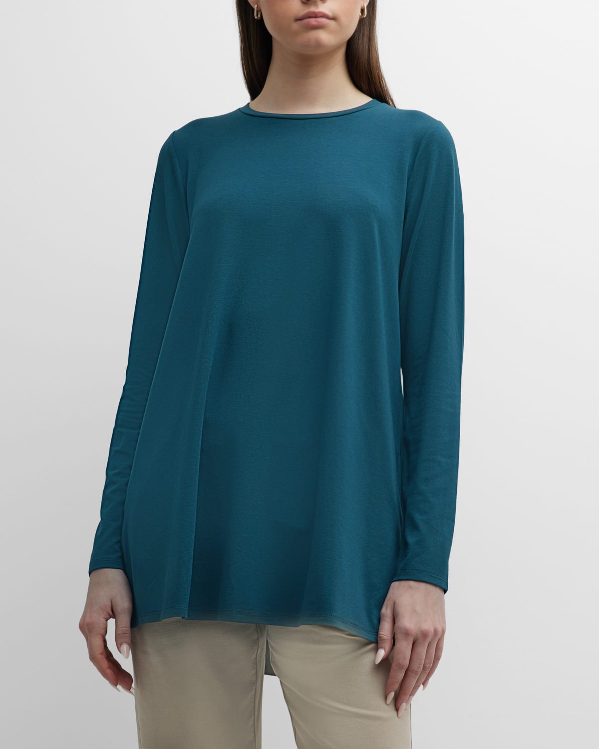 Eileen Fisher Long-sleeve Crewneck Stretch Jersey Tunic In Pacifica