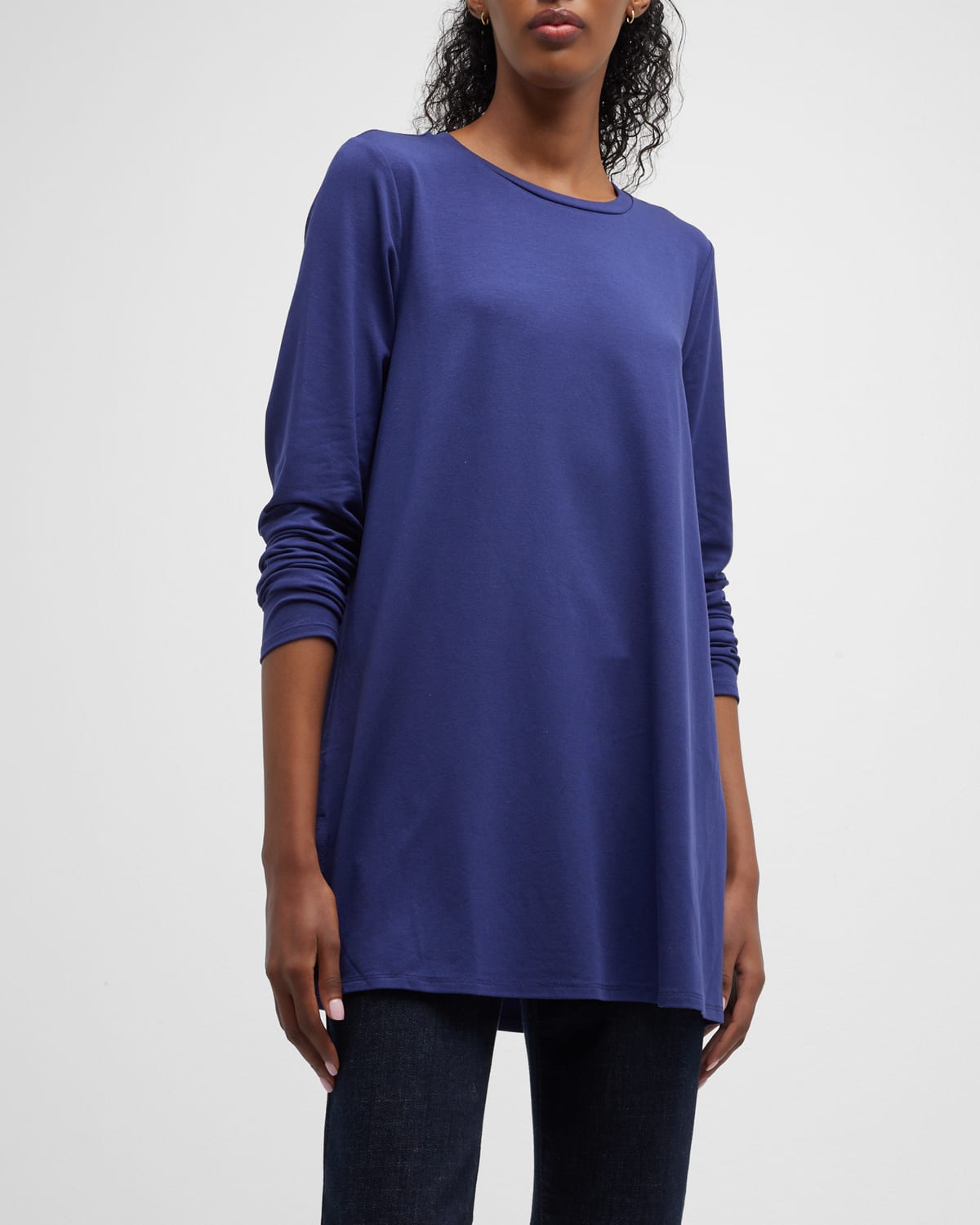 EILEEN FISHER LONG-SLEEVE CREWNECK STRETCH JERSEY TUNIC
