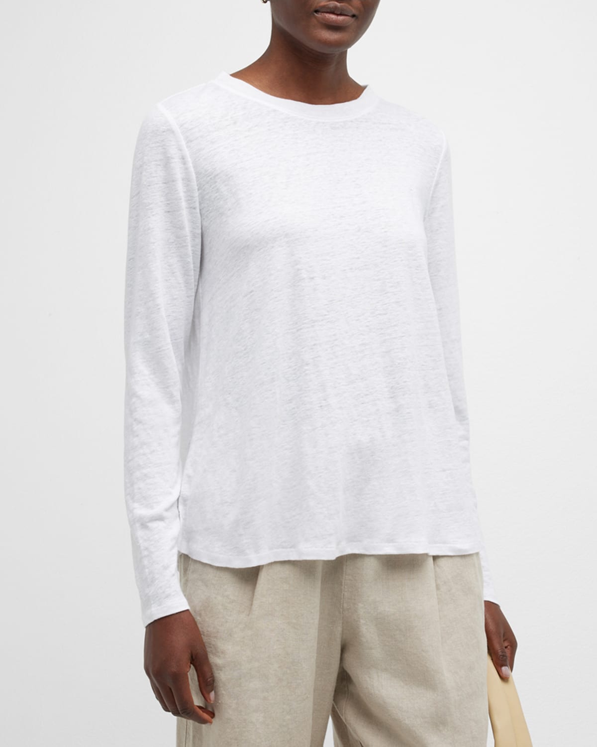 Eileen Fisher Organic Linen Long Sleeve T-shirt In White