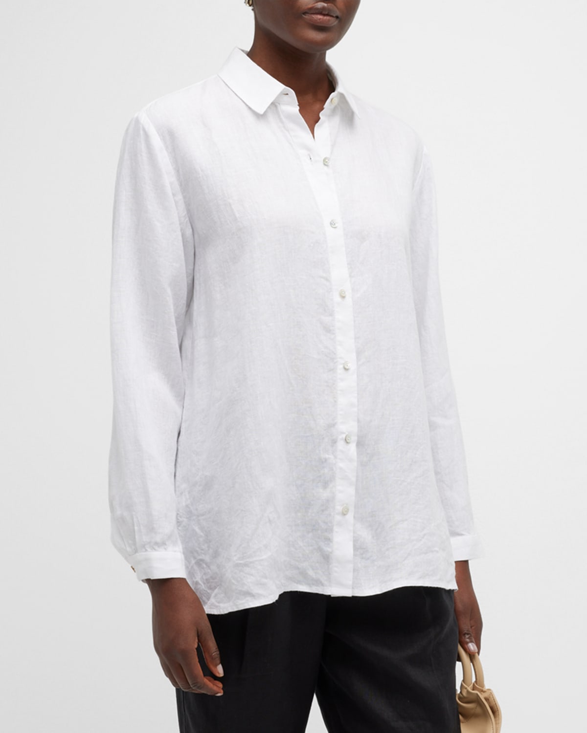 Eileen Fisher Petite Handkerchief Linen Button-down Shirt In White