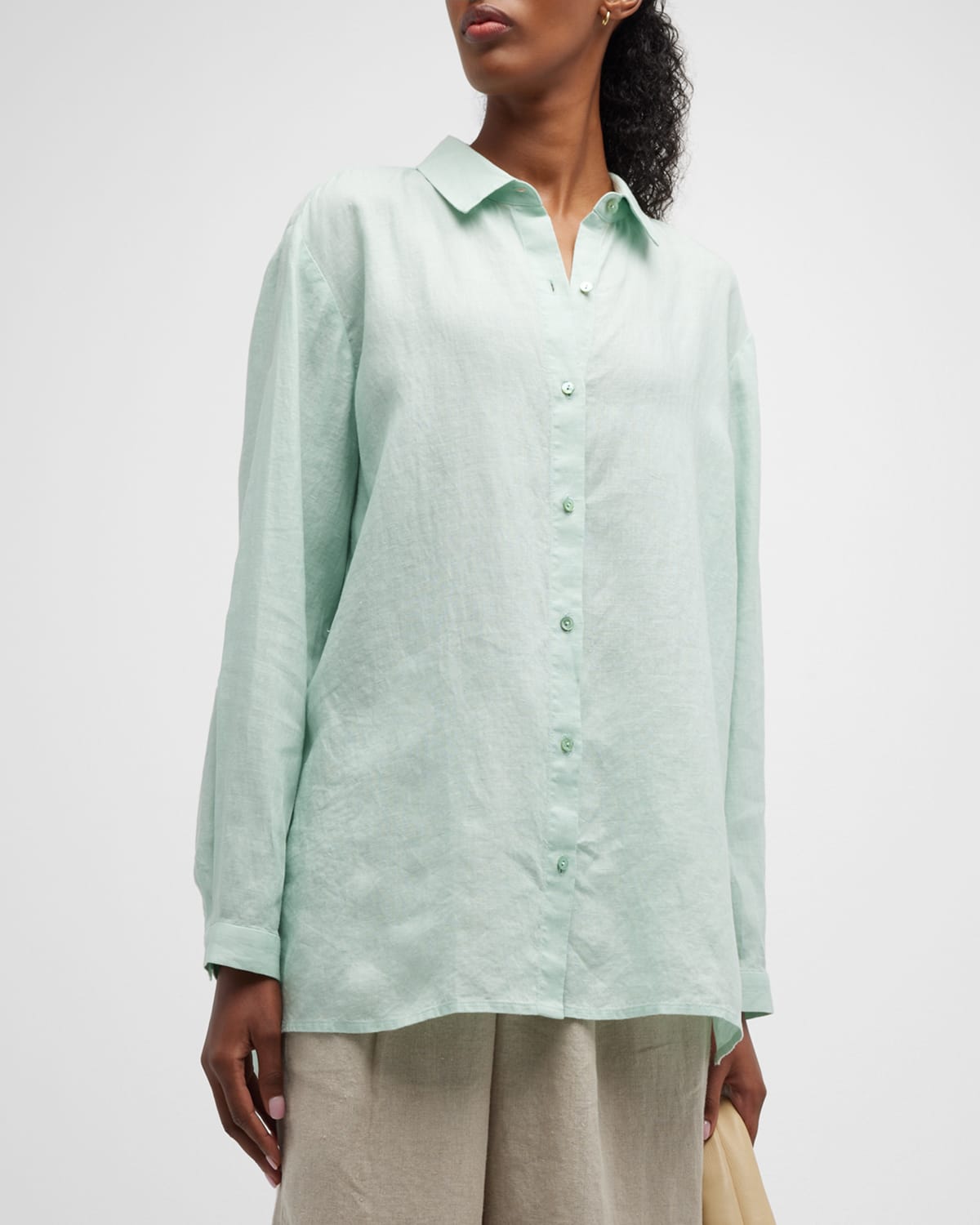 Eileen Fisher Petite Handkerchief Linen Button-down Shirt In Absinthe