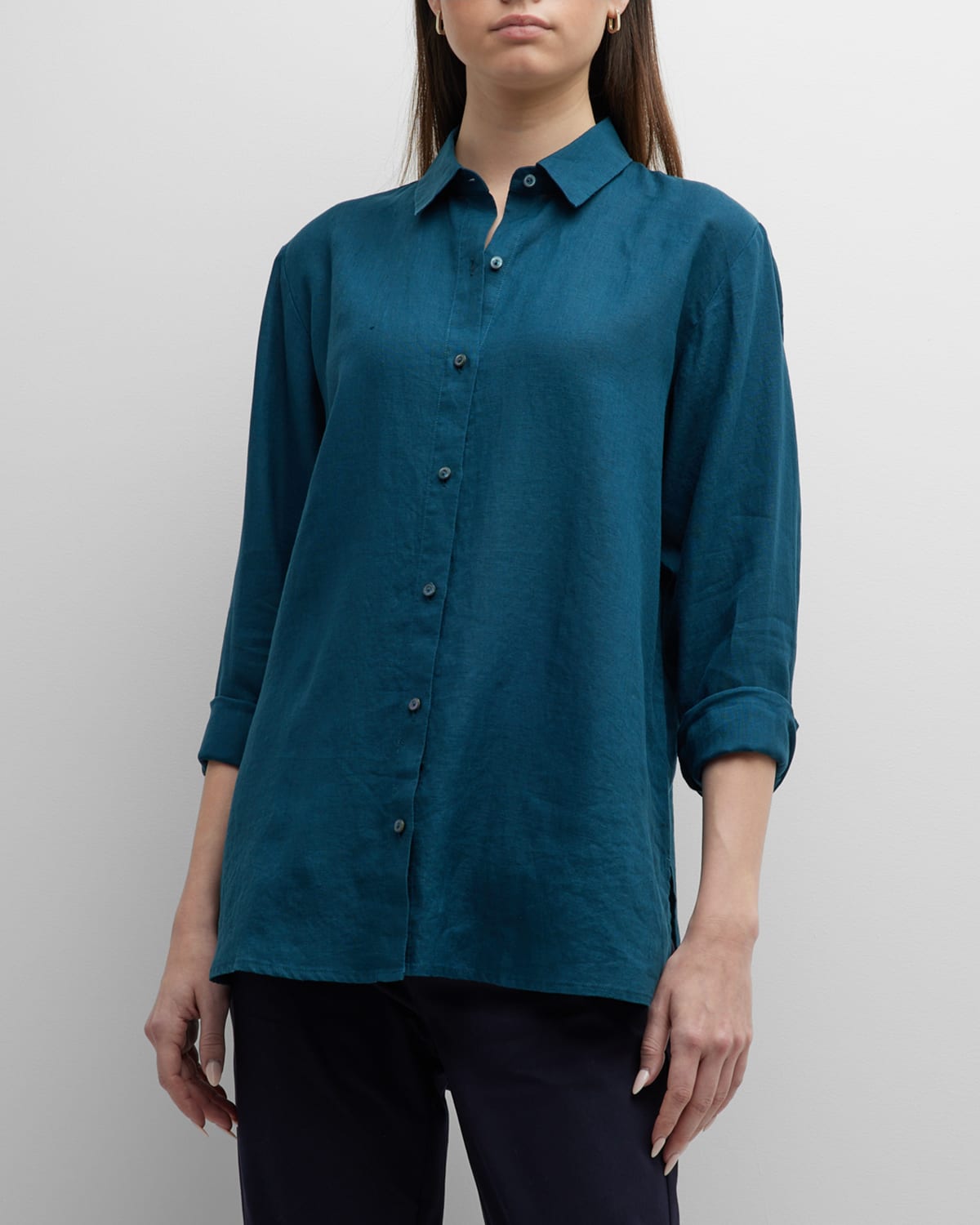 EILEEN FISHER PETITE HANDKERCHIEF LINEN BUTTON-DOWN SHIRT